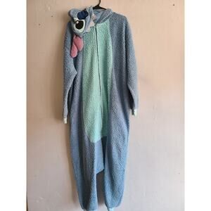 Disney one size fits most Stitch hooded blue sherpa cover-all zip up pajamas